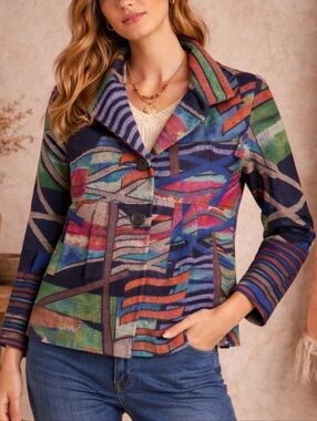 NEW Ali Miles Multi Color Statement Jacket Petite Small Orange Pink Green Blue
